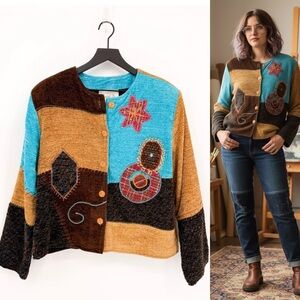 Vintage Daniel K Mixed Media Patchwork Embroidered Artsy Jacket Large